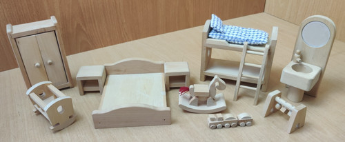 Dolls house wooden bedroom - house, &